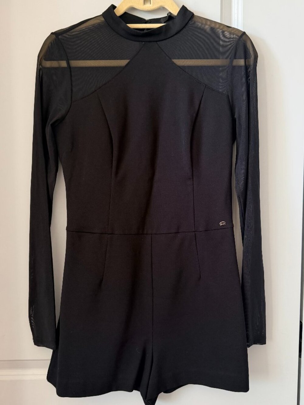 Guess Womens Black Long Sleeve Mesh Romper Sz M Y2K Rave Clubwear Whimsigoth